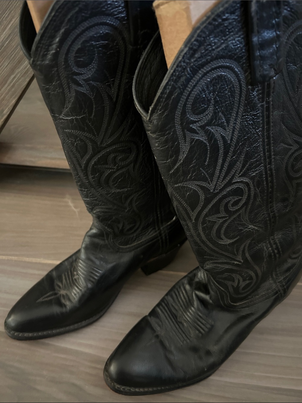 “Dan Post” Black Stitched Leather Cowboy Boots